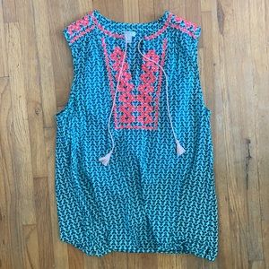 Turquoise and pink dressy tank top
